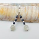 Real Sapphire, Moonstone & Silver Earrings, September Birthstone Gift For Her