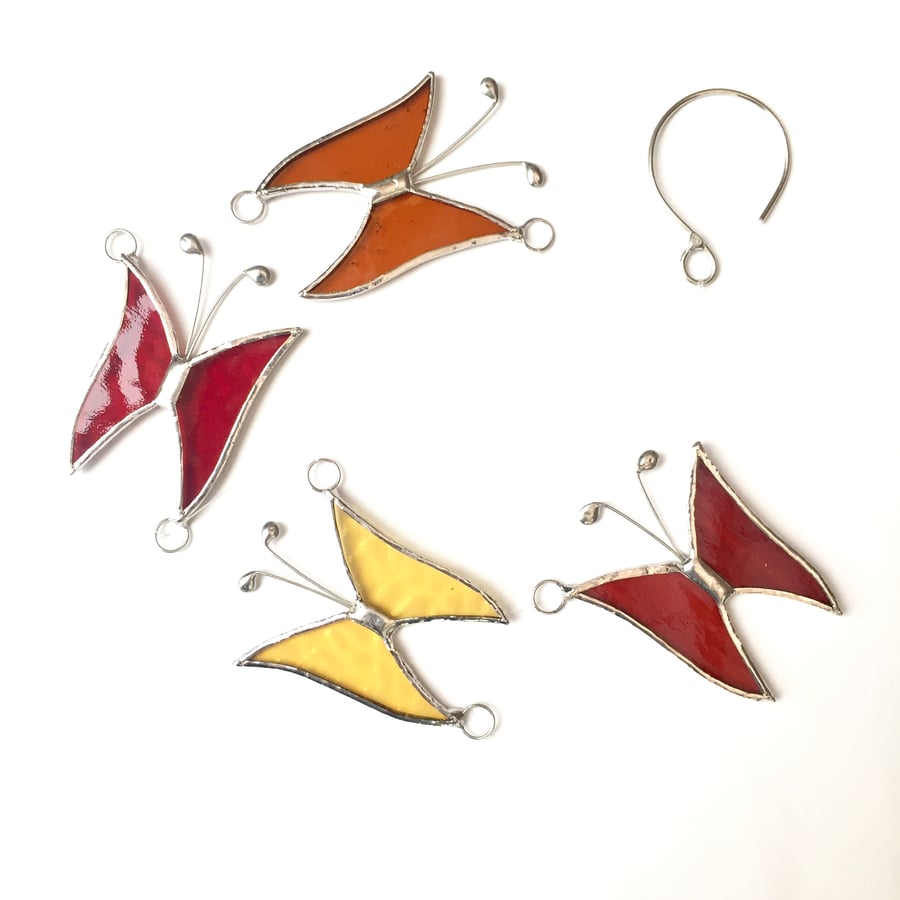 Stained Glass Butterflies Suncatcher -  Window Decoration - Red and Amber