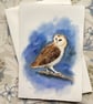Hand painted greetings card barn owl - Image 1