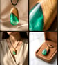 Unique oak and emerald green resin necklace 