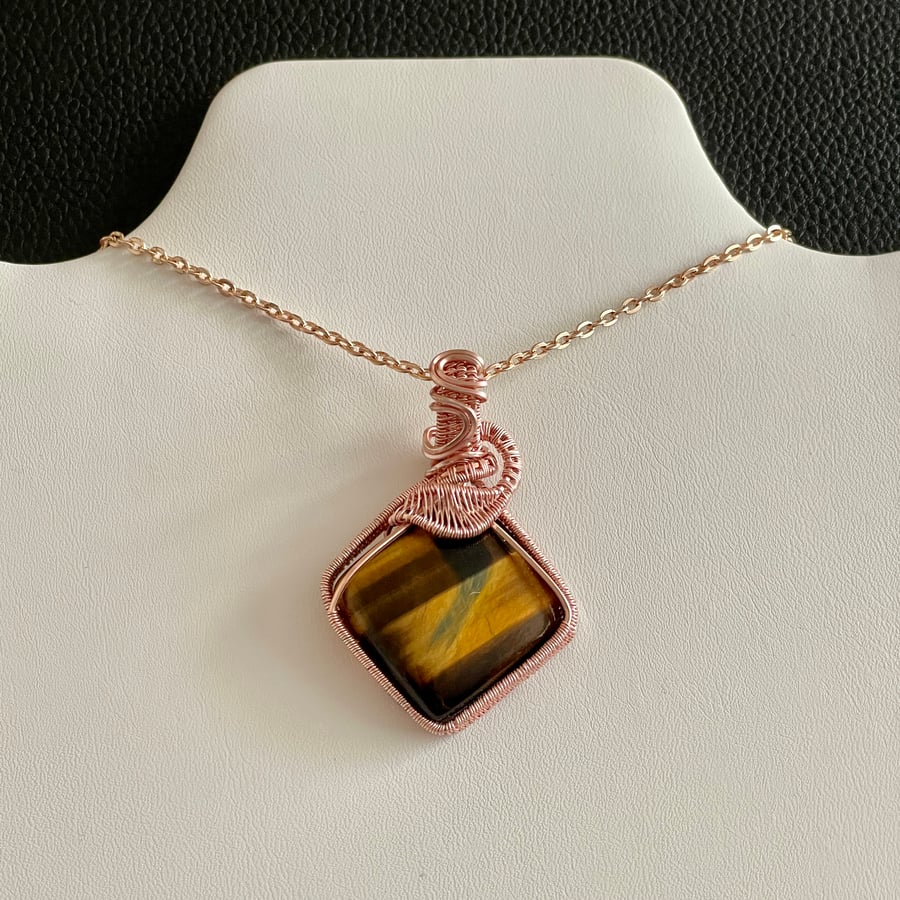 Rose Gold Tiger's Eye Wire Wrapped Pendant