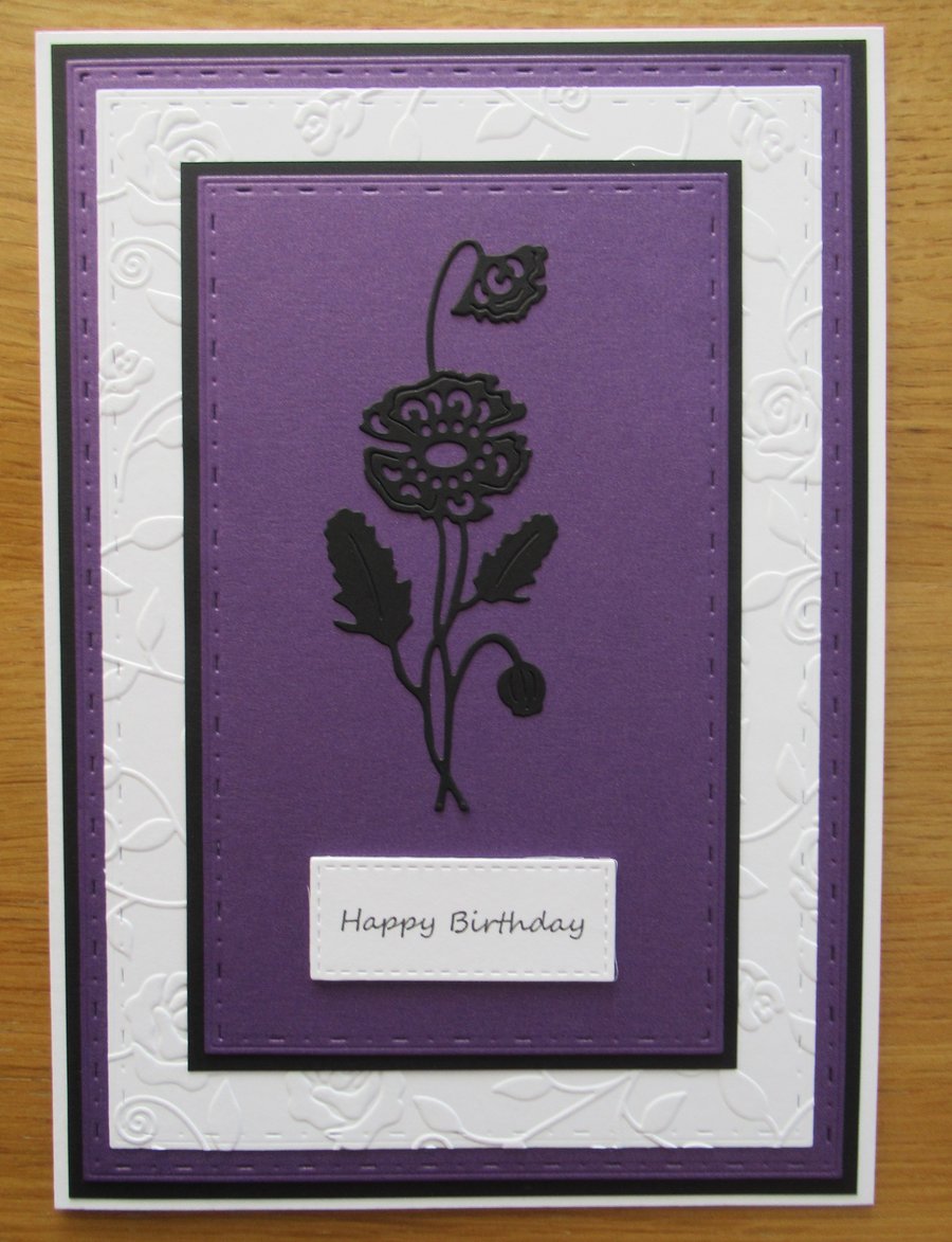Poppy Silhouette - A5 Birthday Card - Purple