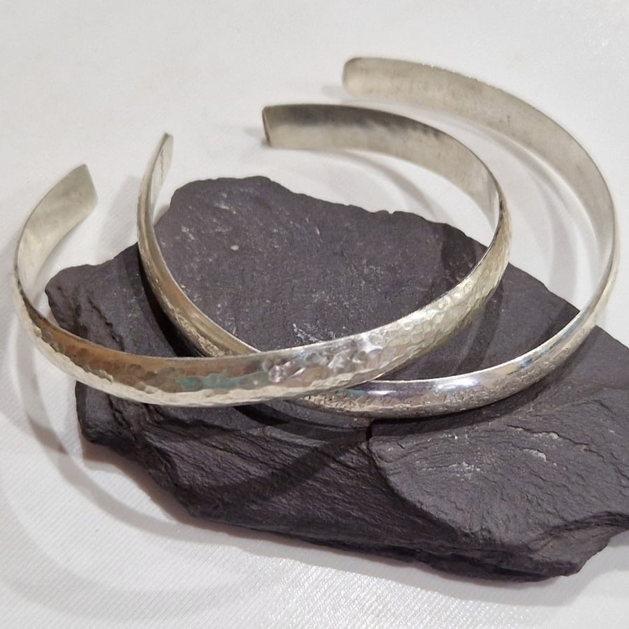 D-profile Sterling Silver Cuff Bracelet: handmade, recycled, textured.