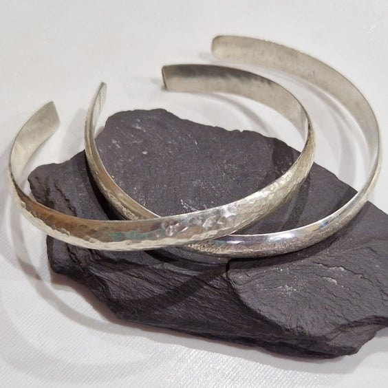 D-profile Sterling Silver Cuff Bracelet: handmade, recycled, textured.