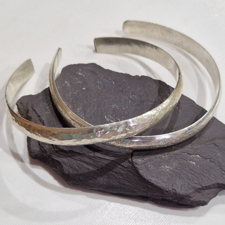 D-profile Sterling Silver Cuff Bracelet: handmade, recycled, textured.