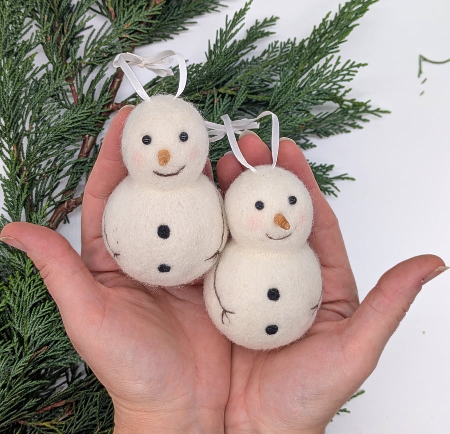 Needle felted Snowman Christmas tree decoration