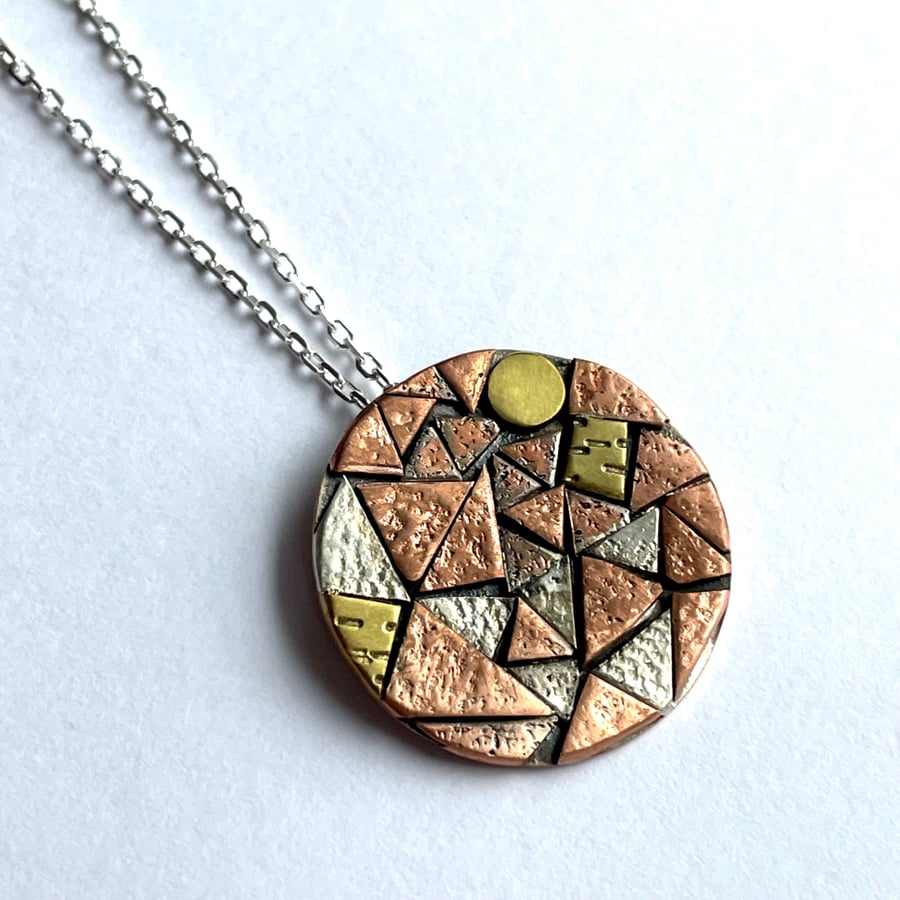Seconds Sunday - silver and copper mosaic necklace 
