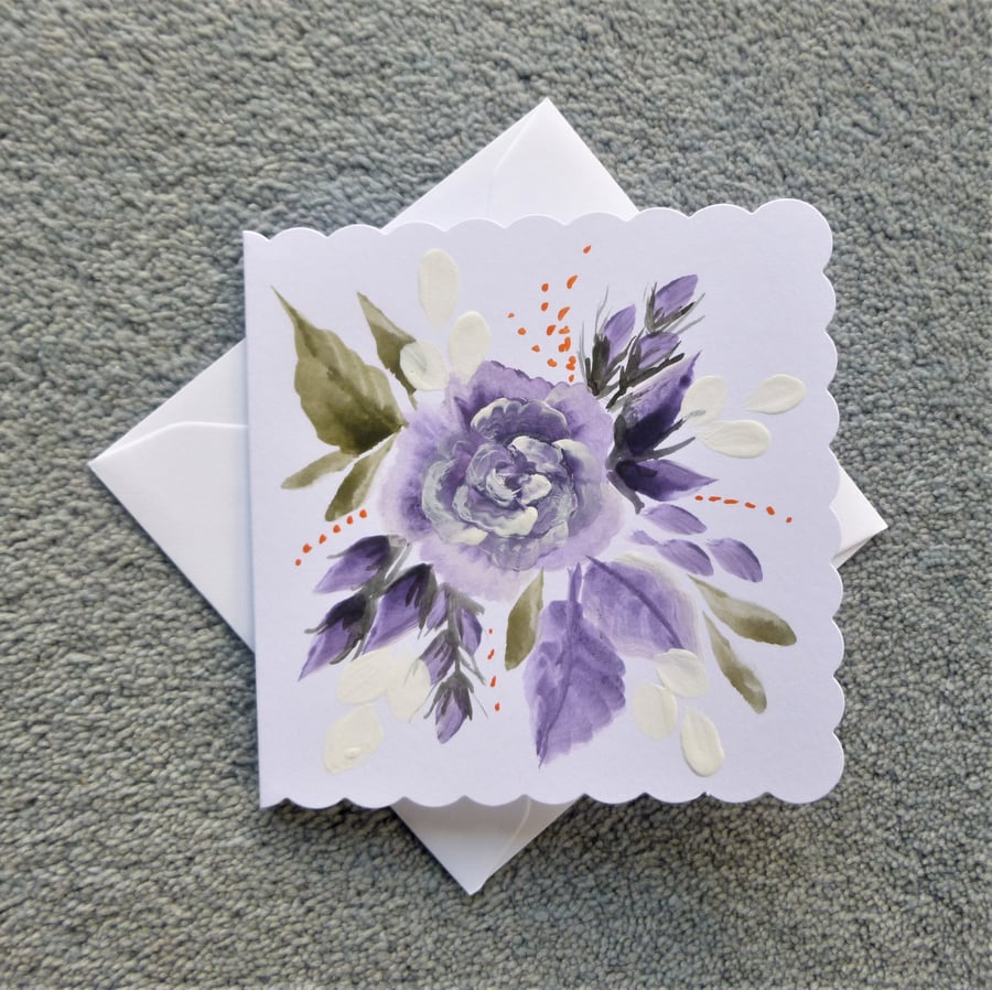 hand painted floral blank greetings card ( ref F 281 )