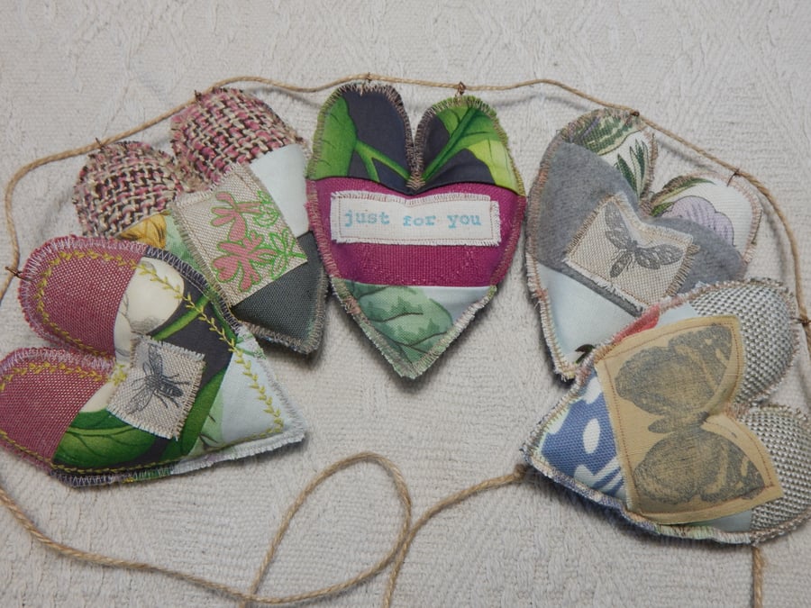 Patchwork hearts - 55 cm  - Just for you Bunting, wall hanging
