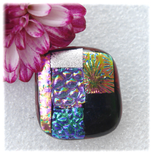 Patchwork Dichroic Fused Glass Brooch 079 Handmade 