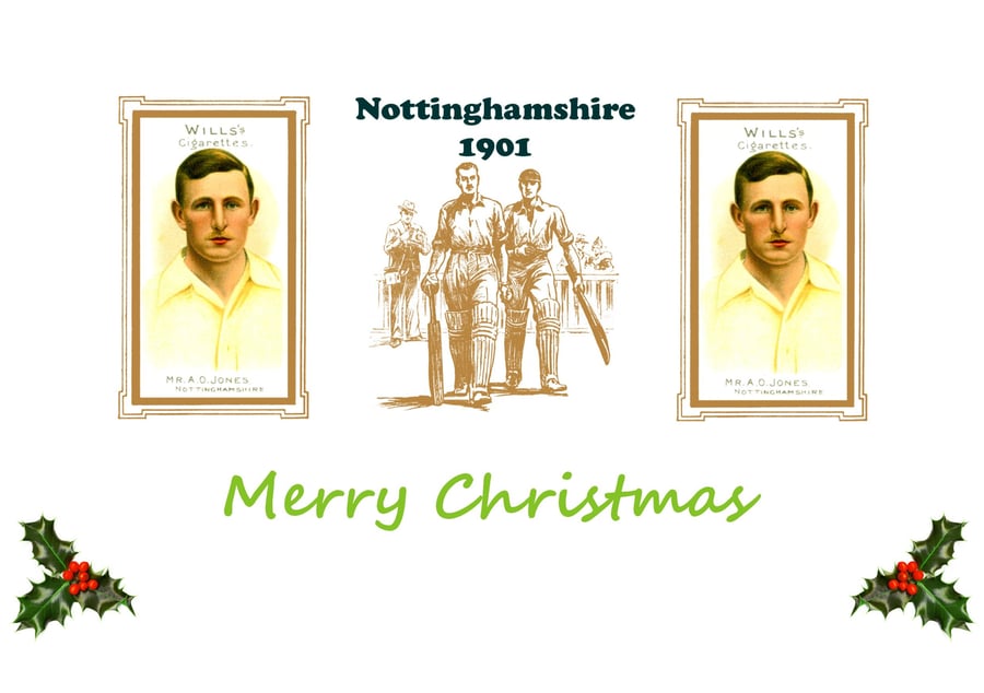 Christmas card cricket vintage 1901 design. Nottinghamshire. Notts. FREE UK P&P