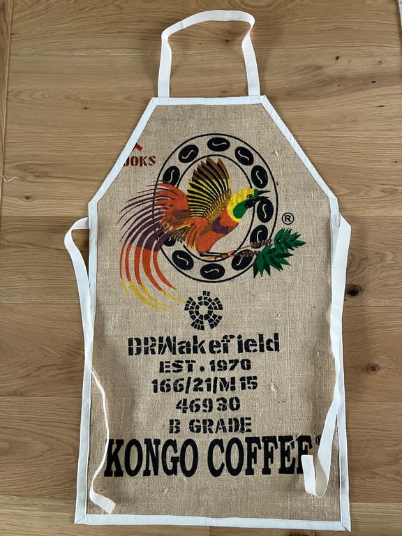 Apron made from an old coffee sack with a Bird of Paradise - handmade upcycling!