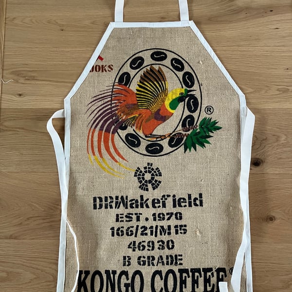 Apron made from an old coffee sack with a Bird of Paradise - handmade upcycling!