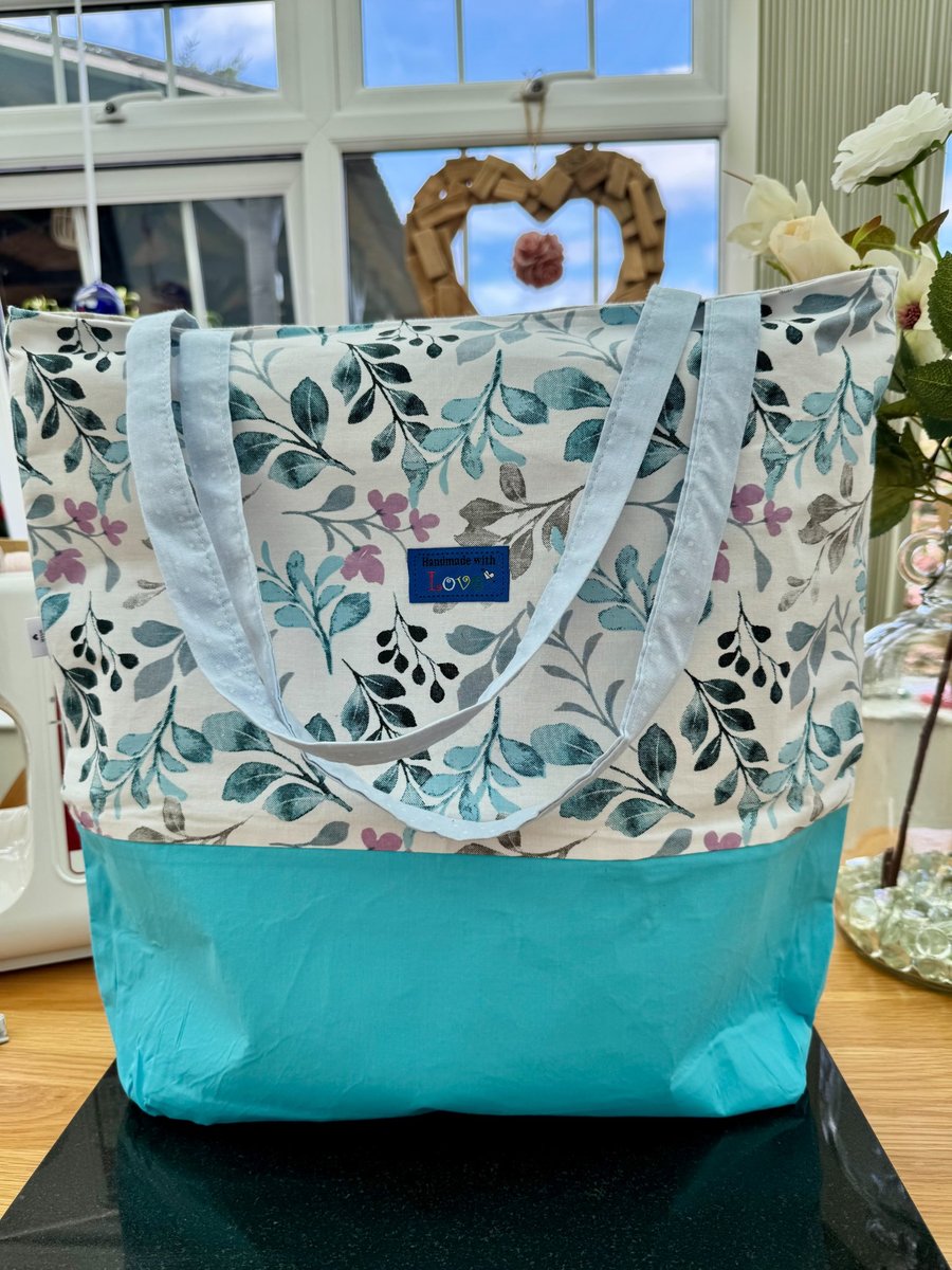 Big turquoise floral beach tote summer bag