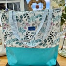 Big turquoise floral beach tote summer bag