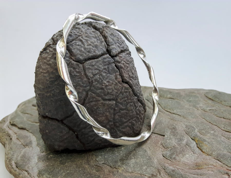 Sterling Silver Bangle, Chunky Twist Style