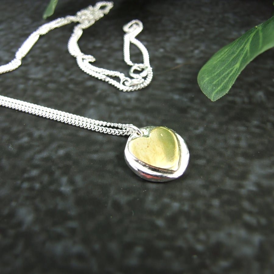 Pendant Necklace, Recyled Silver Nugget with Brass Heart