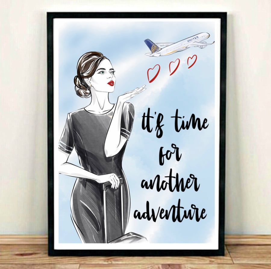 United Flight Attendant Travel Print