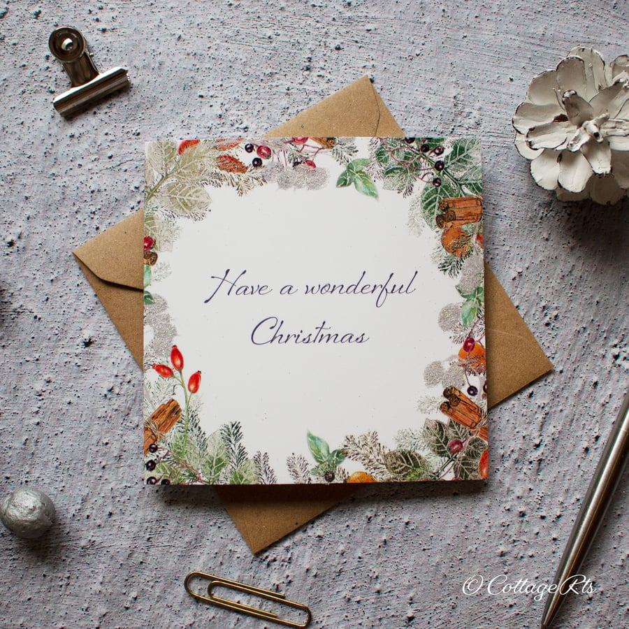 Hand Finished Christmas Card Botanical Festive Card Hand Designed By CottageRts