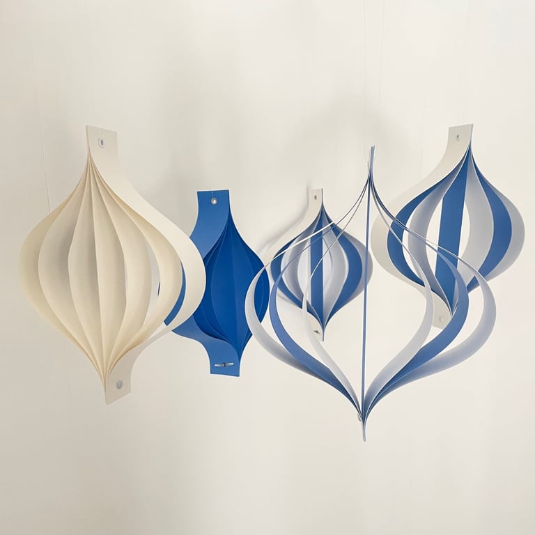 Large Blue and White Mid Century Style Hanging Ornaments