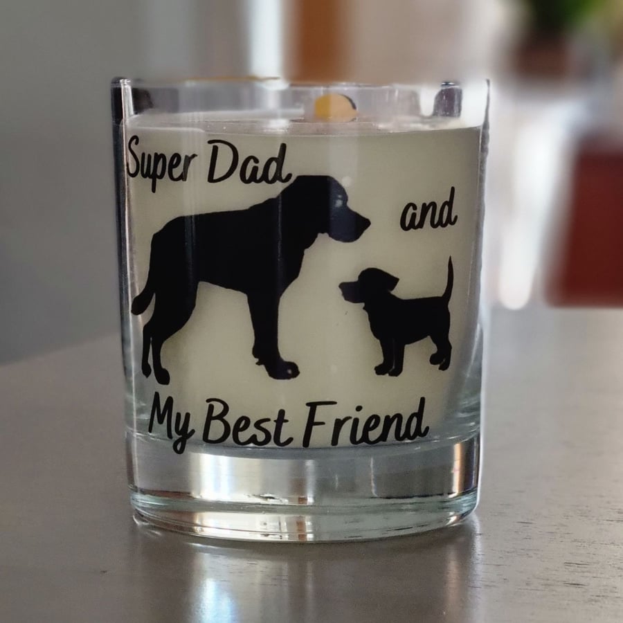 Dad Gift Scented Candle In Glass Container Dad Best Friend Dog Design Plant Wax