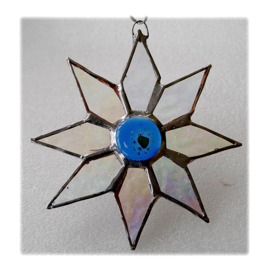 Shiny Star Suncatcher Stained Glass Dichroic Blue Handmade 002