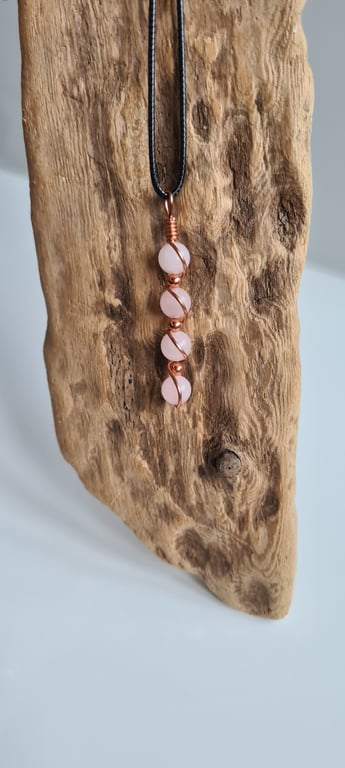 Handmade Rose Quartz & Copper Pendant Necklace Gift Boxed.... Earrings to match 