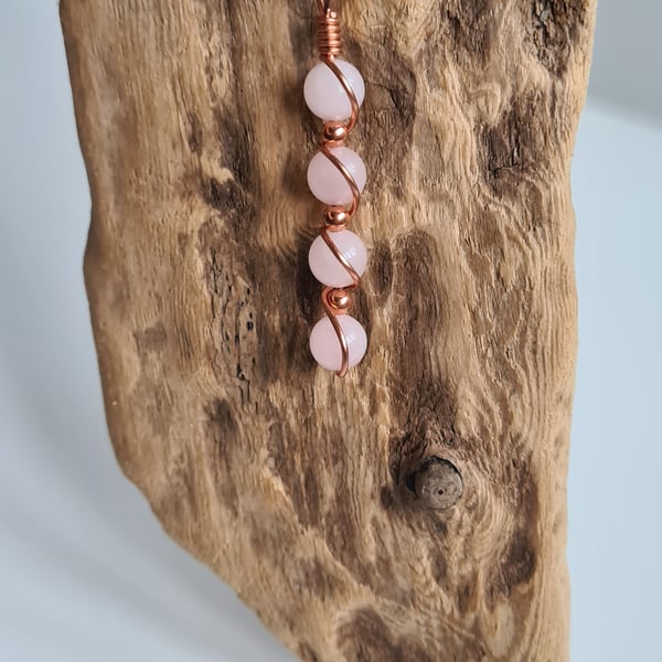 Handmade Rose Quartz & Copper Pendant Necklace Gift Boxed.... Earrings to match 