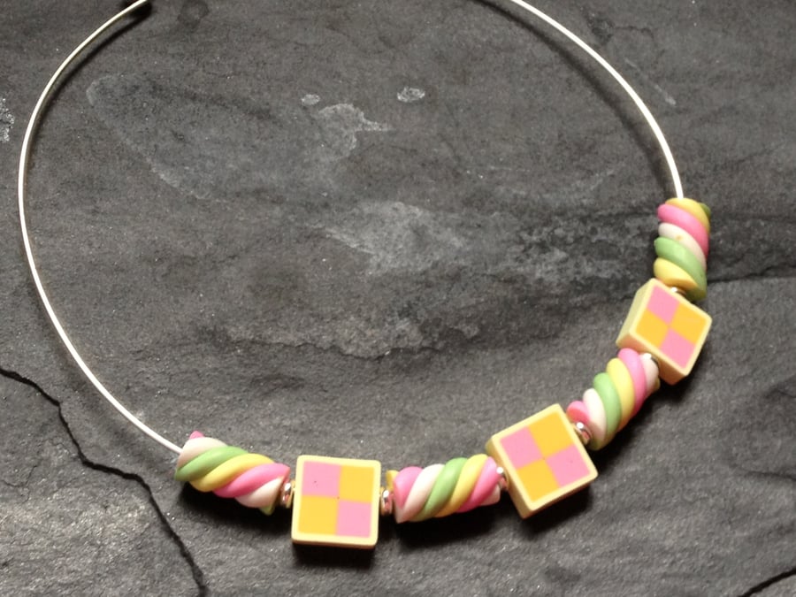 Battenberg and Flumps Kitsch Polymer Clay Silver Plated Choker