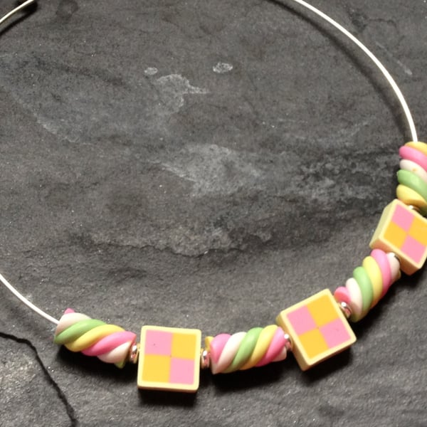 Battenberg and Flumps Kitsch Polymer Clay Silver Plated Choker