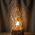 Driftwood Table Lamp with Pebble Stone Base, Handmade Rustic Branch Light