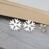 sterling silver small snowflake ear studs, handmade in the UK
