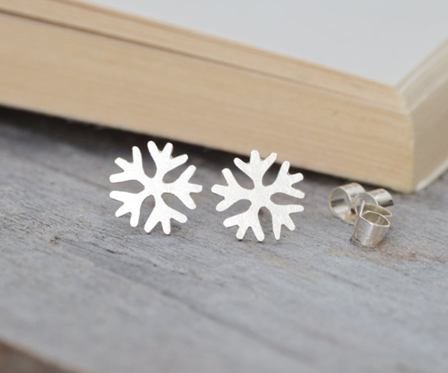 snowflake ear studs in sterling silver