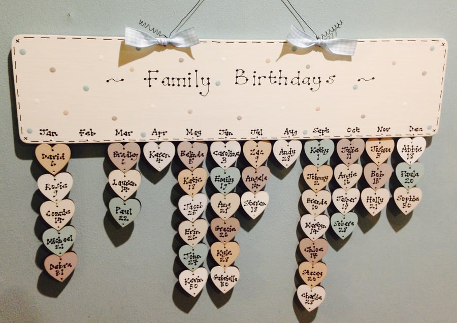 Handmade Wooden Family & Friends Birthday Calendar Board & 20 Tokens