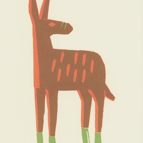 Donkey No.2 two-colour screenprint (14 x 29.7cm) in orange and green