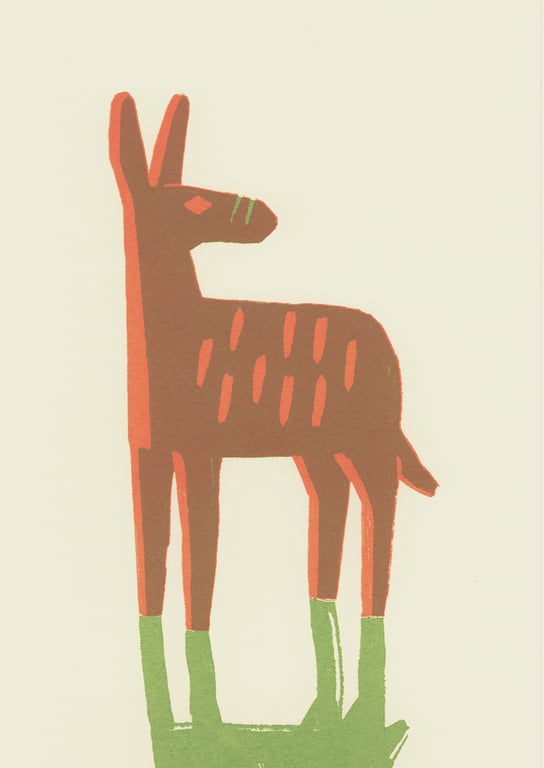 Donkey No.2 two-colour screenprint (14 x 29.7cm) in orange and green