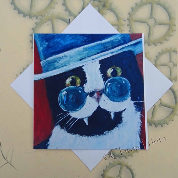 Dracula Vampire Cat Art Greeting Card From my Original Painting