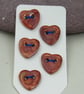 5 Small Heart Shaped Bright Copper Ceramic Buttons - Image 3