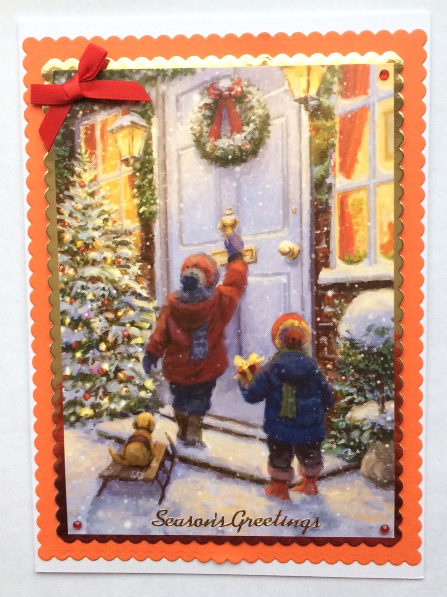 Handmade Christmas Card Vintage Christmas Front Door Children Gifts