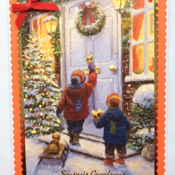 Handmade Christmas Card Vintage Christmas Front Door Children Gifts