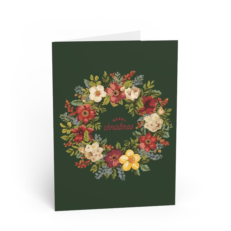 Vintage Floral Wreath Christmas Card