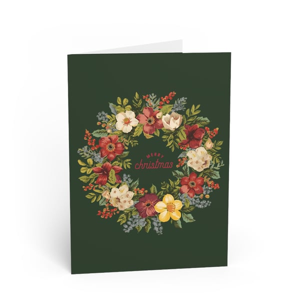 Vintage Floral Wreath Christmas Card