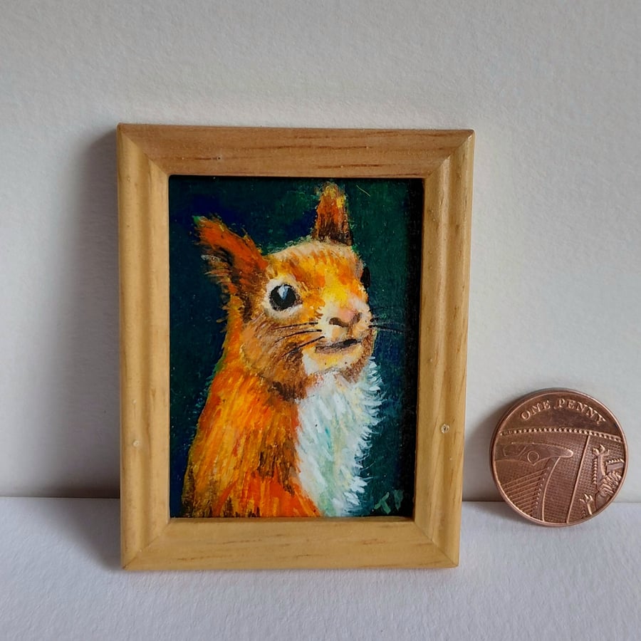 Handsome Red Squirrel Portrait Miniature Oil Painting