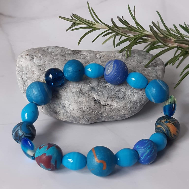 Blue mix polymer clay bracelet