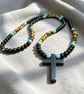 Men’s Natural Stone Cross Necklace – Black Onyx, Tiger Eye and Turquoise – 26 In - Image 4