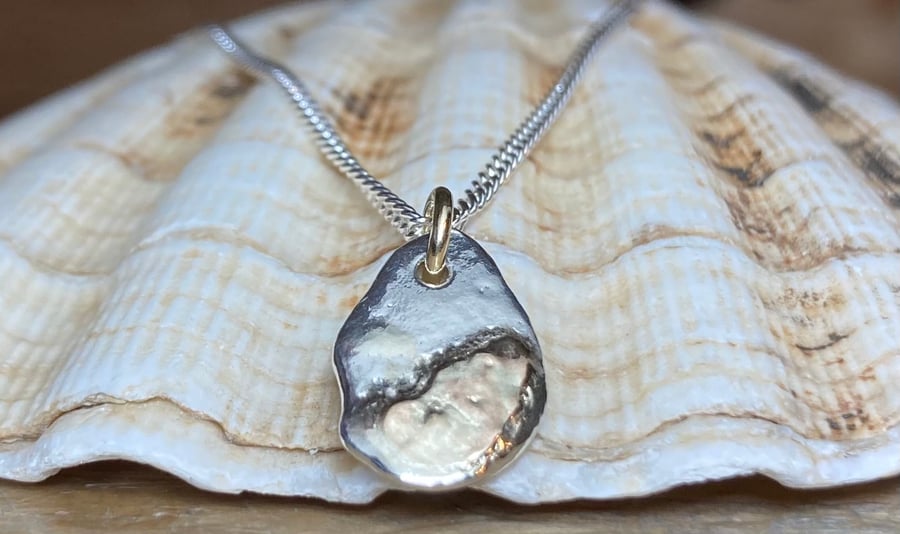 Handmade Sterling, Fine Silver & 9ct Gold Pendant with Sterling Silver Chain