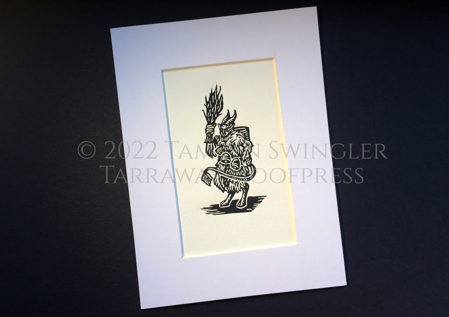 The Littlest Krampus - Lino print - Limited Edition - Mini print