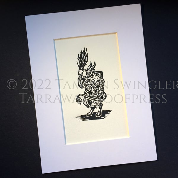 The Littlest Krampus - Lino print - Limited Edition - Mini print