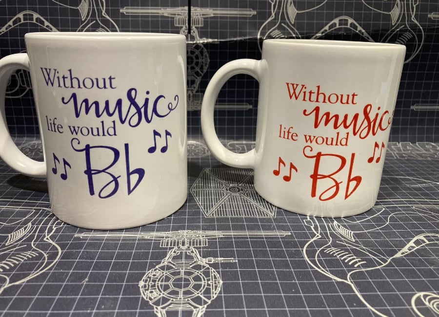 Without music - life would be flat - white mug with music notes - teacher gift 