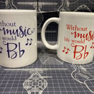 Without music - life would be flat - white mug with music notes - teacher gift 
